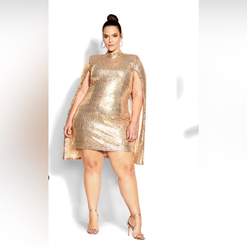 NWT City Chic Aurelia sequin dress sz. M(18) in tan/gold.